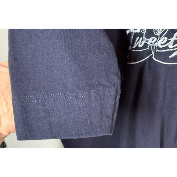 VTG Looney Tunes Embroided Tweety Hooded Sweatshirt Women L Navy Blue 1/4 Sleeve - Picture 6 of 10